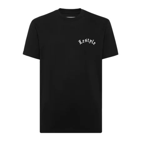 Black Lestyle Embroidered Logo T-Shirt with bold back branding and a clean, minimalist front. Ideal for stylish, everyday wear. Available at Lestyle Boutique.