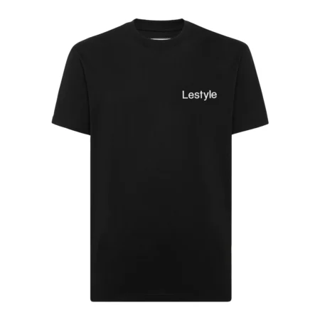 Lestyle Black T-Shirt featuring an embroidered logo on the chest, designed for casual sophistication and unmatched comfort. Available now at Lestyle Boutique.