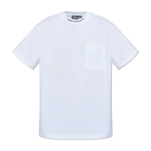 Versace Jeans Couture White Logo Collar T Shirt featuring a crewneck with subtle branding and a clean minimalist chest pocket crafted for everyday luxury available at Lestyle Boutique