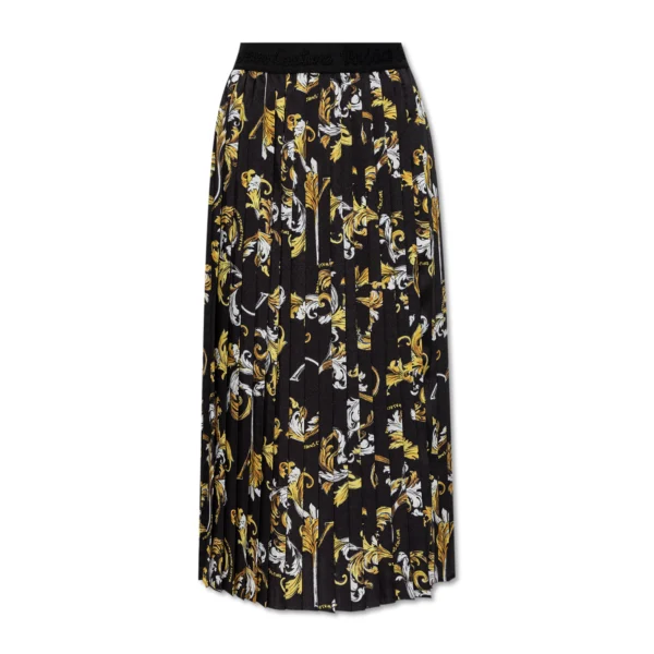 Versace Jeans Couture Black Pleated Skirt adorned with a stunning Outline Barocco print showcasing timeless elegance and modern style available at Lestyle Boutique