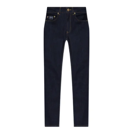 Versace Jeans Couture Navy Blue Skinny Jeans featuring contrast stitching, a signature logo patch, and a slim-fit silhouette. Crafted from premium stretch denim for all-day comfort, available at Lestyle Boutique.
