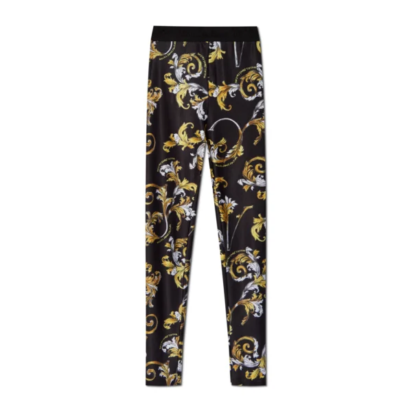 Versace Jeans Couture Black Outline Barocco Leggings showcasing a baroque print and branded waistband available at Lestyle Boutique