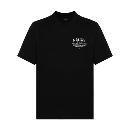 A black cotton t-shirt by AMIRI, available at Lestyle Boutique. Featuring an Arts District-inspired logo print, this tee offers timeless style and comfort for casual wear.