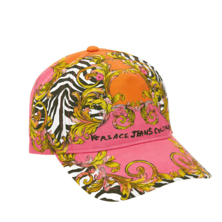 Versace Jeans Couture Flamingo and Tiger Print Cap featuring vibrant Barocco patterns and bold animal prints, designed for a stylish and unique look, available at Lestyle Boutique.