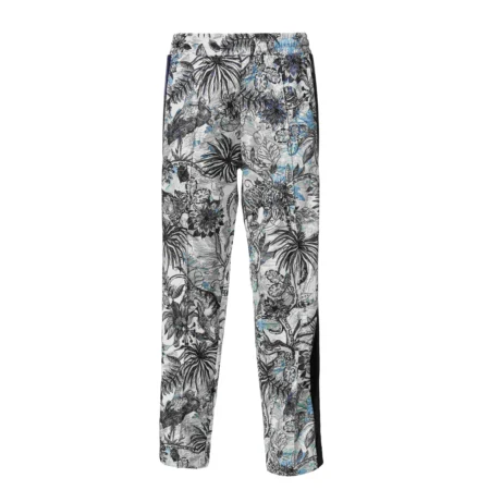 Just Cavalli Strange Jungle Trousers in Medieval Blue and White with an intricate print and tapered fit, available at Lestyle Boutique.