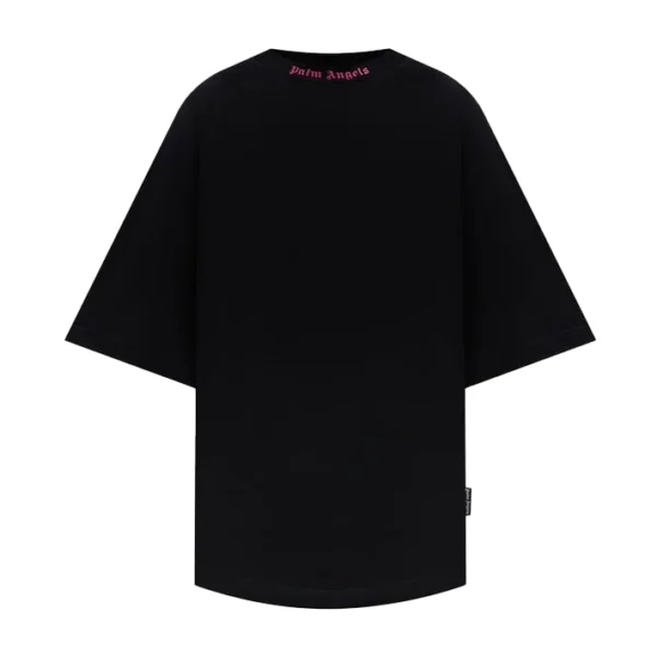 Palm Angels black oversized T shirt with contrasting logo print on the back neckline available at Lestyle Boutique