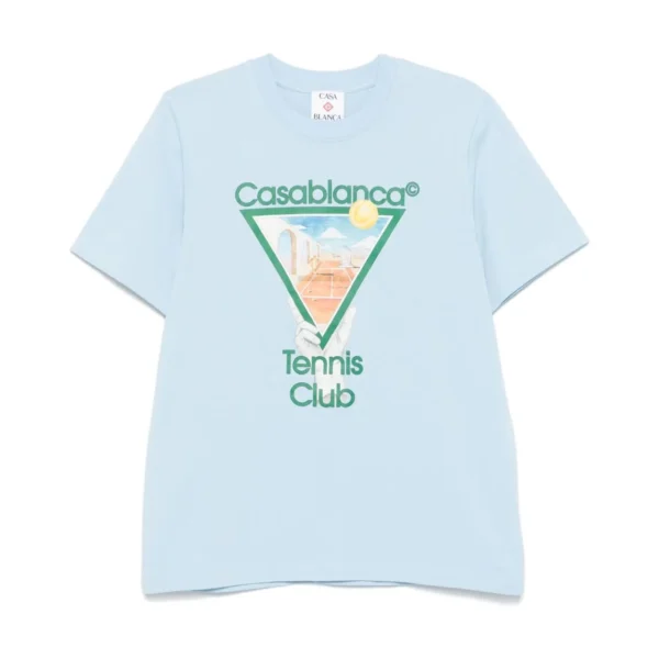 Casablanca Metaphysical Tennis Icon T Shirt in Light Blue crafted from 100 organic cotton featuring a crew neck and a signature Tennis Club print on the front Available at Lestyle Boutique