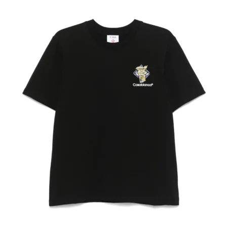Casablanca Printed T-Shirt in Black, featuring a bold logo print on the front and back, available at Lestyle Boutique.