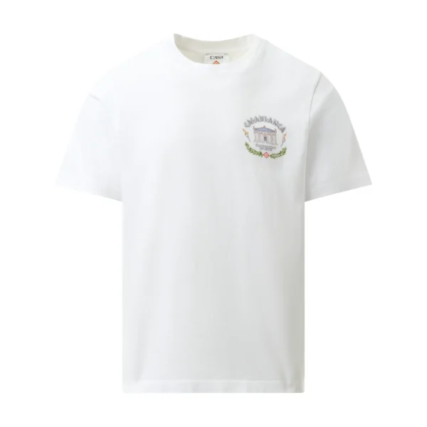 Casablanca Le Temple Du Sport Printed T Shirt in White made from organic cotton with a logo print available at Lestyle Boutique