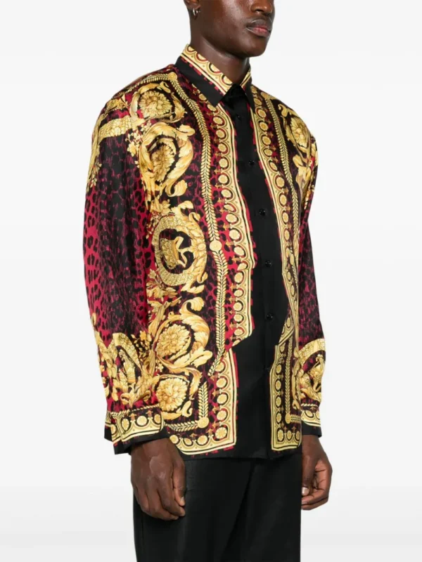 Versace Silk Twirl multicolour long sleeve shirt with signature Barocco print and button up closure available at Lestyle Boutique