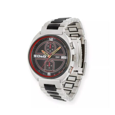 Dolce & Gabbana Song DW0303 men's chronograph watch with a stainless steel case and bracelet, black dial, and date function, available at Lestyle Boutique 136 Little Collins St.