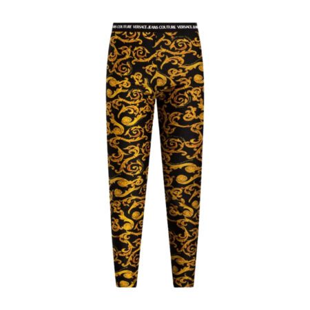 Versace Jeans Couture black leggings in a polyamide-elastane blend featuring the Sketch Couture print and an elastic logo waistband, available at Lestyle Boutique 136 Little Collins St.