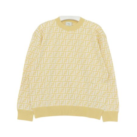 Fendi Kids yellow pique knit sweater featuring a tone-on-tone all-over FF logo pattern and ribbed trims, available at Lestyle Boutique 136 Little Collins St.
