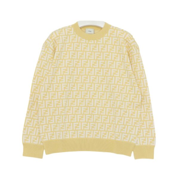 Fendi Kids yellow pique knit sweater featuring a tone on tone all over FF logo pattern and ribbed trims available at Lestyle Boutique 136 Little Collins St