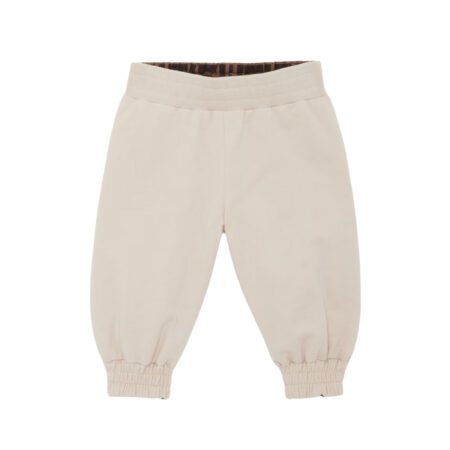 Fendi Kids reversible baby jogger pants, beige cotton-blend jersey with embroidery one side, brown FF logo nylon other side, Made in Italy, available at Lestyle Boutique 136 Little Collins St.
