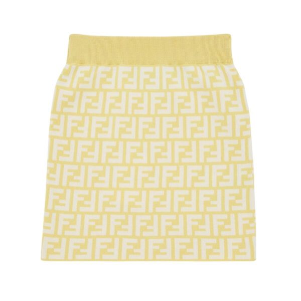 Fendi Kids junior yellow cotton jersey mini skirt featuring the all over FF motif in yellow and white and ribbed trims Made in Italy available at Lestyle Boutique 136 Little Collins St