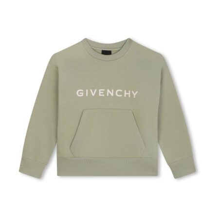 Givenchy Kids lime logo-print sweatshirt with long sleeves and a kangaroo pocket, available at Lestyle Boutique 136 Little Collins St.